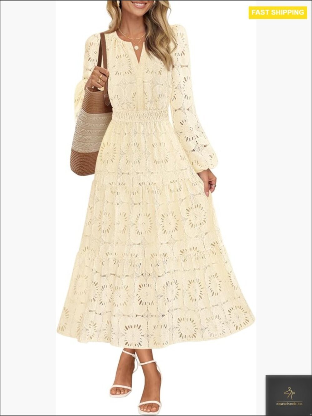 Long Sleeve Floral Maxi Dress Lace Eyelet Boho Tiered Wedding Guest Formal